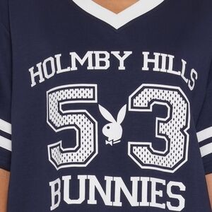 PLAYBOY X DOLLS KILL OVERSIZED Navy & White Jersey DRESS / SHIRT Size SMALL